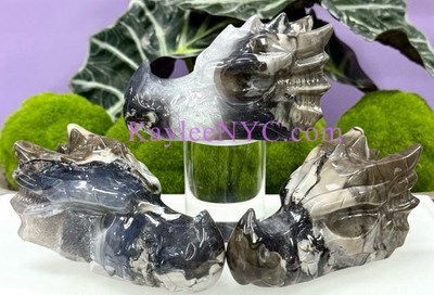 Wholesale Lot 3 Pcs Natural Volcano Agate Dragon Head