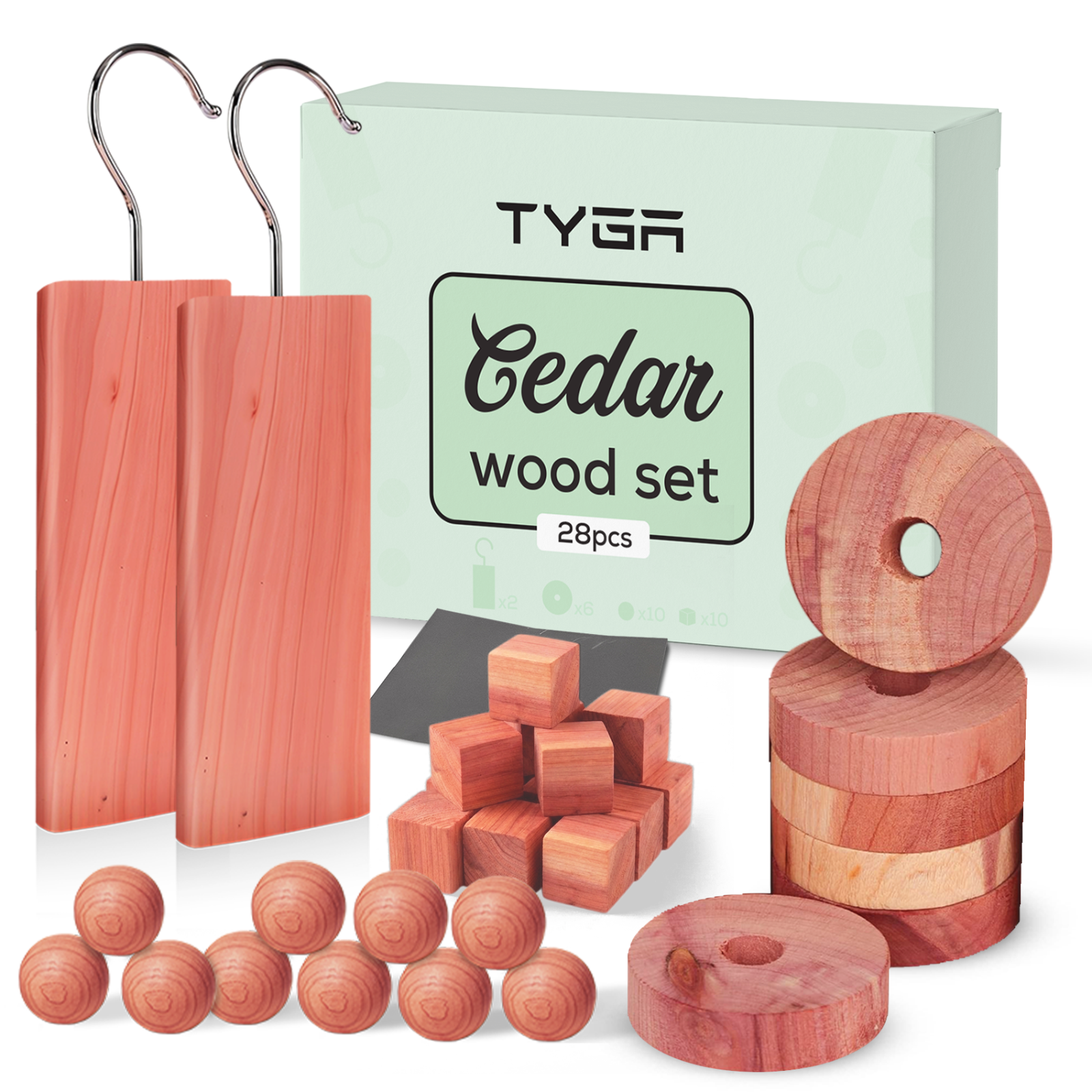 TYGA Cedar Wood Set Moth Repellent, Natural Wardrobe Protection, Pack of 28