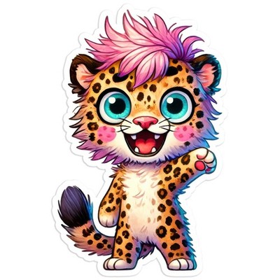 Pink Haired Leopard - Vinyl Decal Sticker - Car Window Laptop - #458