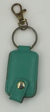 Green Leather Vintage Tag Clip Keychain Keyring Fob