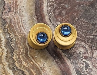 vintage Kum A Part snap cufflinks cuff links gold plate blue stone