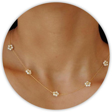 Pearl Necklaces for Women, Daisy Pearls Choker for Women'S Pearl Strand Necklace