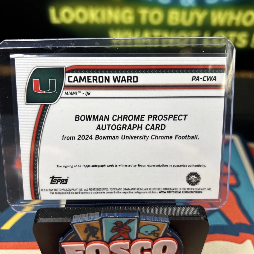 2024 Bowman University Chrome Cameron Ward Prospect Auto Autograph #PA-CWA - Image 4 of 4