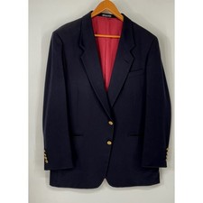 Stafford Mens Blazer 42R Navy Blue Gold Button Tailored USA Sport Coat Preppy