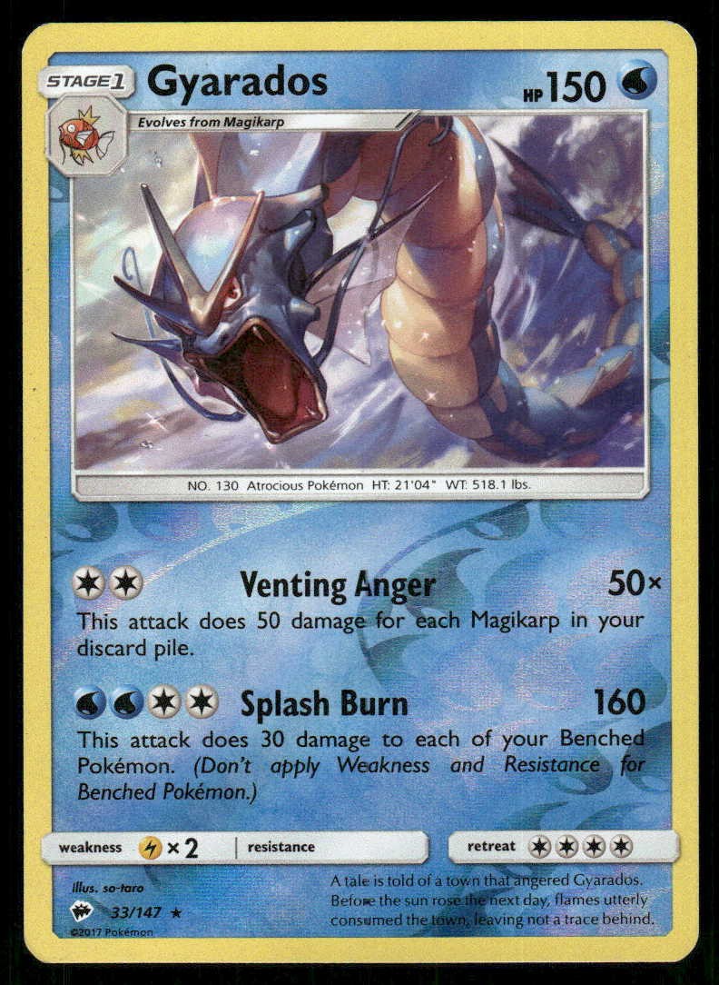 POKEMON GYARADOS BURNING SHADOWS 33/147 HOLO REVERSE HOLO R MP