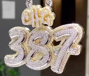 Authentic Custom Number Pendant 14K TwoTone Gold Plated 3Ct Round Cut Moissanite