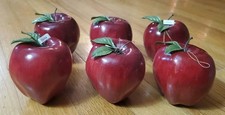 LOT of 6 Vtg 3" Apples Painted Red Fruit Apple Christmas Ornaments Realistic