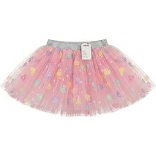 Claire's Girls Pink Tulle Tutu Skirt Silver Glitter Waistband 3D Hearts NWT