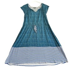 Market & Spruce Dress Womens XL Drawstring Waist Striped Short Sleeve Blue White