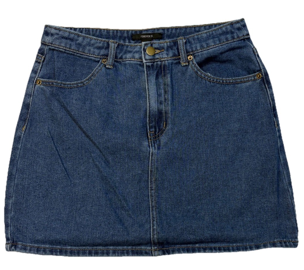Forever 21 Denim Blue Mini Skirt USA Grunge Preppy Pockets Women’s Size L