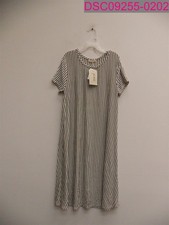 Pinc Junior's Size Medium Striped Dress Ivory/Blue Short Sleeve Loose Fit