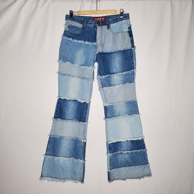 Zana Di Patchwork Flare Jeans Womens 11 Fringe Vtg 90s Y2K Bratz Hippie *FLAW 