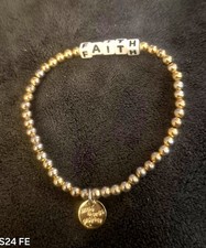 Little Words Project FAITH Beaded Stretch Bracelet Gold Tone Trackable Tag Z8289