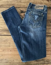 Vigoss Jeans 3/4 Blue The Dublin Skinny Med Wash Distressed Stretch Denim EUC