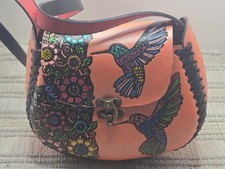 Vintage Hand Tooled Mexican Leather Crossbody Boho Floral/Hummingbird Purse