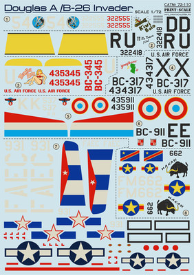 1/72 Douglas A-26 Invader Decals - Print Scale 72-110