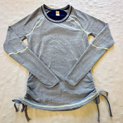 Lucy Tech Vented L/S Top Running Yoga Shirt Blue White Micro stripe Runched XS