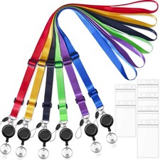 6 Colors Lanyards Adjustable Extend Length with Vertical ID Badge Holder and ...