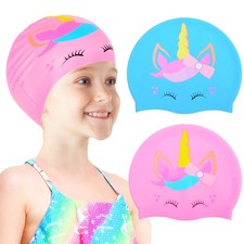 2 pcs Kids Swim Cap Silicone Swimming for Boys Girls 3-6 Years, Unicorn