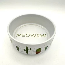 Whisker City Meowch! Ceramic Cat Food Bowl Cactus Theme 4.75 X 2 Inch Non Slip