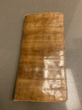 Vintage Genuine EEL Skin Bifold Wallet Soft Light Brown ID Slot Check Book Area