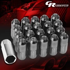 JDM GUN METAL 20PCS M12X1.25 20MM OD 50MM TALL CLOSED END ALUMINUM LUG NUTS+KEY