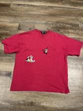 Vtg 90s Warner Bros Studio Store Looney Tunes Pocket T-Shirt Red Embroidered XL