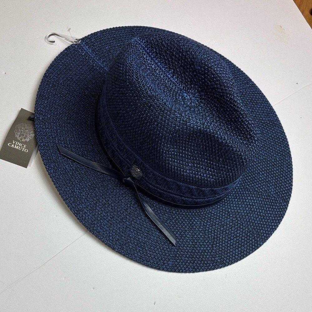 Vince Camuto blue packable Panama hat with tie band | eBay display picture 2