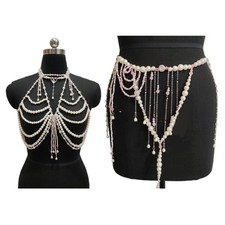 Adjustable Pearls Tassels Body Jewelry Chain Decoration for Party Wear