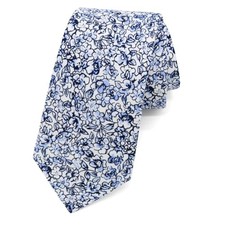 Cotton Skinny Floral Ties for Men, 2.5'' Necktie for Wedding Picnic Blue