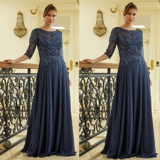 Mother of The Bride Dresses V Neck 3/4 Sleeve Lace Applique Wedding Evening Gown
