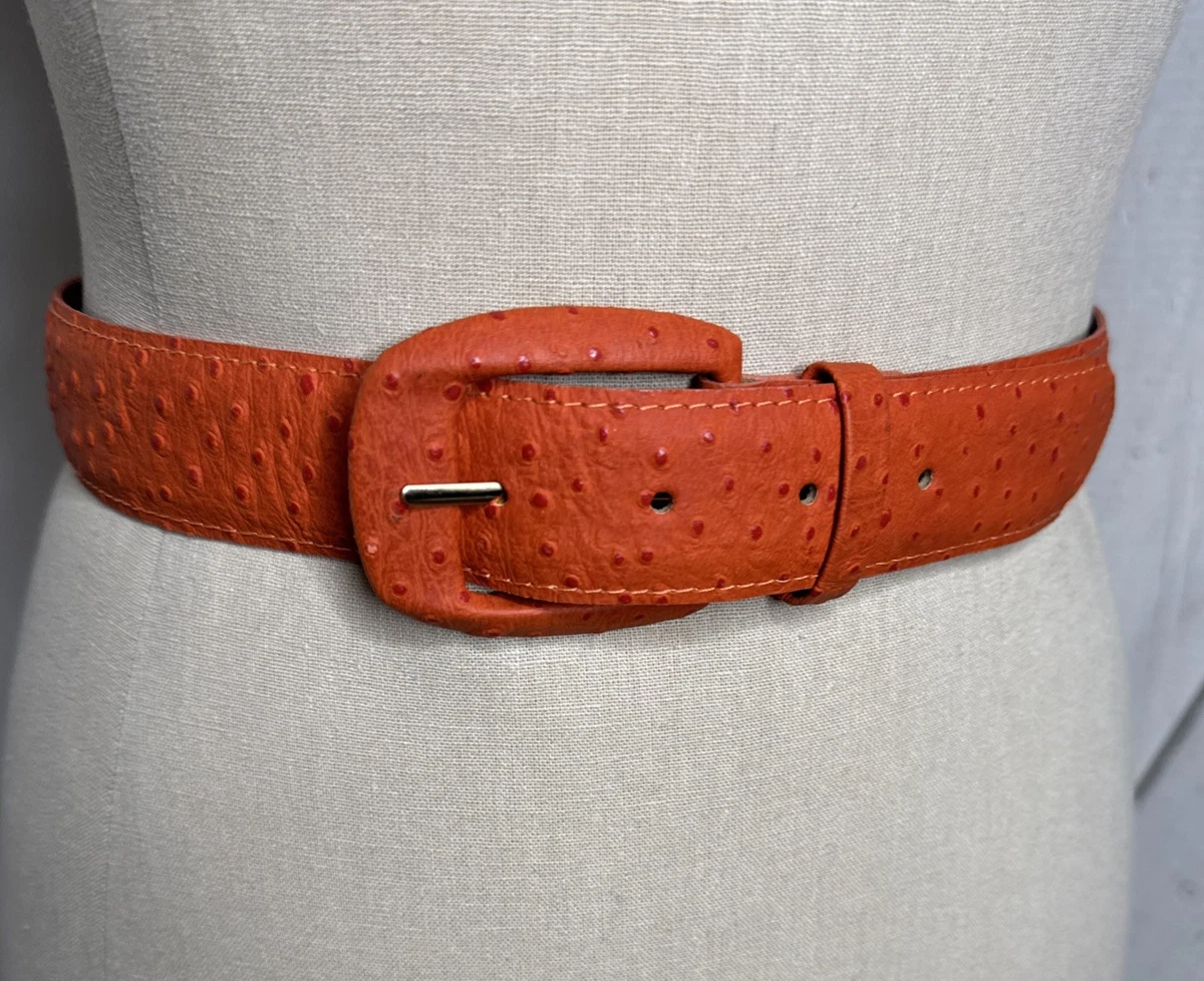 Betsey Johnson glossy leather croc embossed belt orange burnt small Chance 35mm Mock Mini-African Alligator Embossed Italian  main image 3