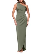 Xscape One Shoulder Scuba Long Gown Dress Moss Olive Green NWT Size 8