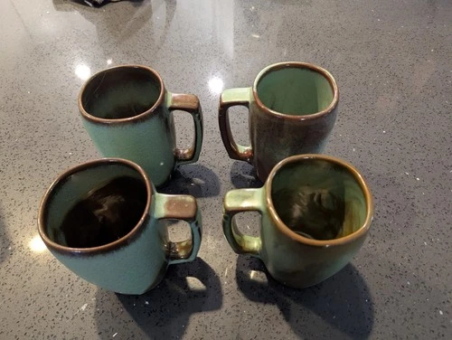 4 Vtg Frankoma  5M Plainsman mug Green And Brown 20oz Great Condition.
