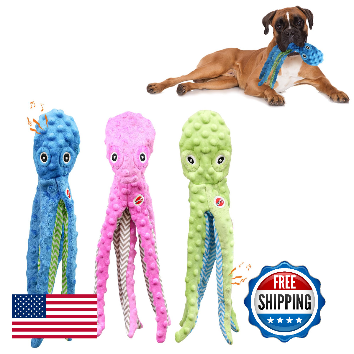 SPOT Skinneeez Extreme Stuffing Free Durable Squeaker Octopu