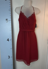 Davids Bridal Bridesmaid Dress F19440 Apple Red Size 2 Lace Button Back