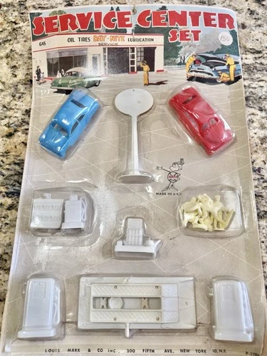 Marx Vintage Plastic Service Center Set with Cars, Figures & Accessories
