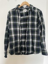 L.L. Bean Women’s Relaxed Fit Tartan Plaid Flannel Button-Up Shirt Navy Green  M