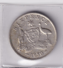 AUSTRALIAN: 1950 PRE-DECIMAL KGVI SILVER (6d) SIXPENCE CIRCULATED COIN #LFW53/42