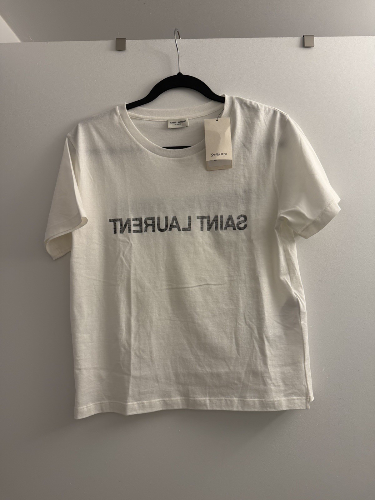 Saint Laurent White Logo Tee Shirt Size Large, New With Tags