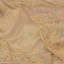 Sanskriti Vintage Golden Purple Dupatta Art Silk Hand Beaded Zardozi Work Stole