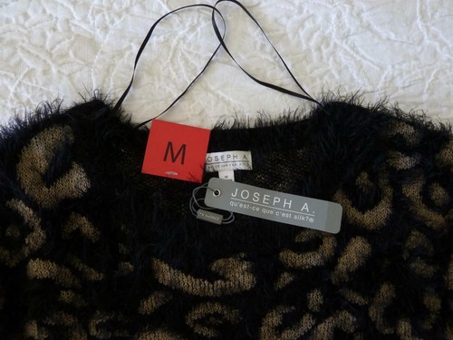 Nuevo con etiquetas Joseph A. Suéter suéter con patrón de leopardo ultra suave y peludo negro y bronceado ~ M - Imagen 7 de 12