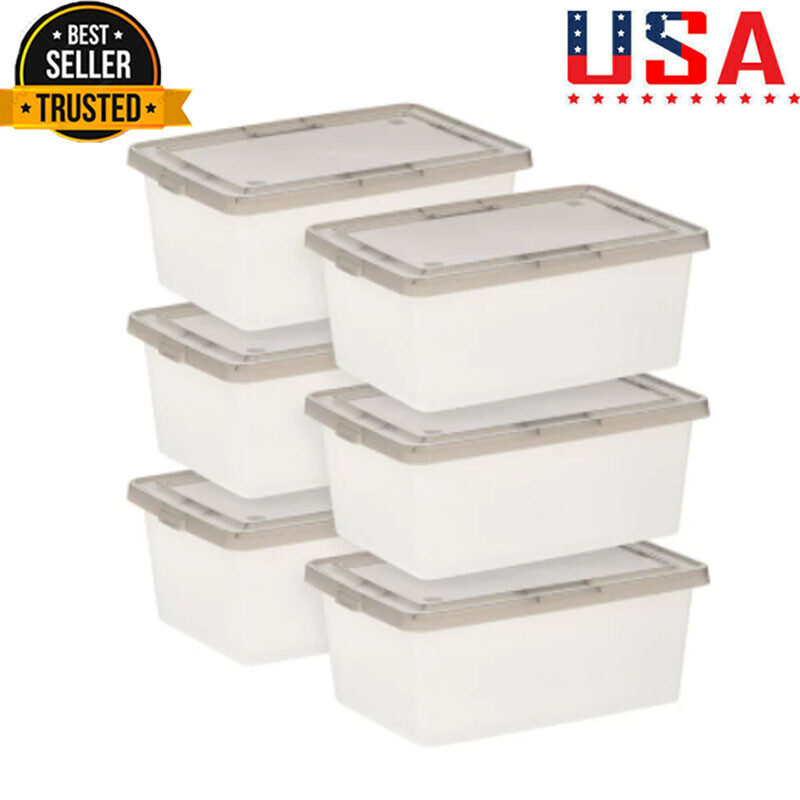 14.5 Qt Stackable Plastic Storage Bins with Lids - Set of 6