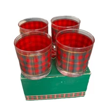 Vintage SPECIAL GIFTS Crowning Touch Set of 4 Scottish Plaid Whiskey Glasses