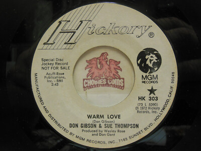 Don Gibson & Sue Thompson   Warm Love / Fly The Friendly Skies, 45 RPM EX (16L)