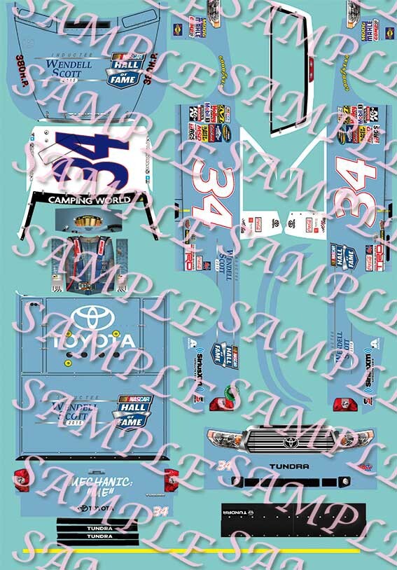 2014 #34 Kyle Busch Wendell Scott HOF Truck 1/64 Peel & Stick Decals