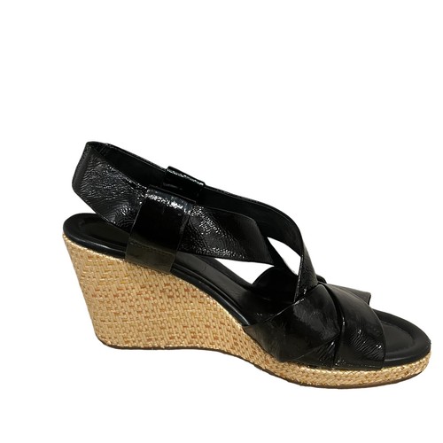 Cole Haan Air Dinah Women's 9.5B Black Patent Leather Criss Cross Wedge Sandals - Picture 5 of 10