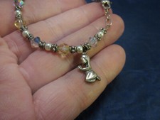  Sterling Silver Crystal Pearl Beaded Bracelet Praying Girl Charm 7"