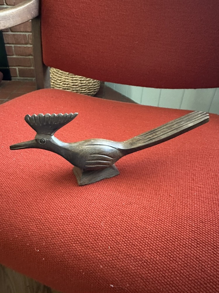 Vintage Mid Century Small Hand Carved Wood Road Runner Statue 11” MCM