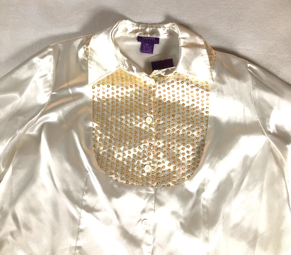 Blusa para mujer Suzanne Somers talla XL marfil lentejuelas abotonadas manga 3/4 nueva sin etiquetas Foto 2 de 4